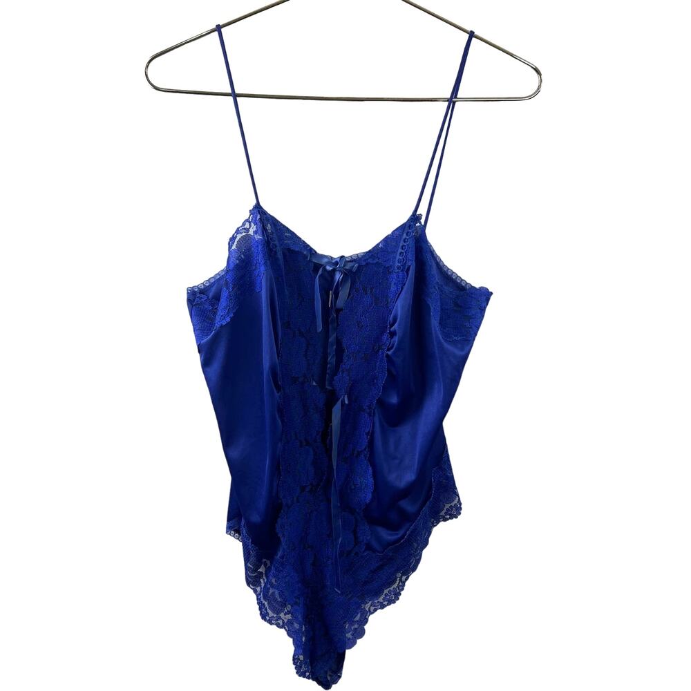 VINTAGE Alana Gale Teddy Babydoll Bodysuit Blue Nylon Lace Classic Size X-Large